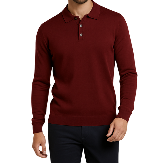 Pull homme bordeaux col bouton Laurentino