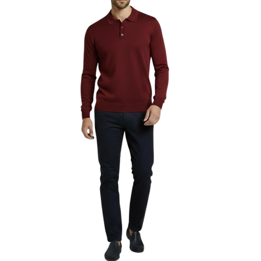 Pull homme bordeaux col bouton Laurentino