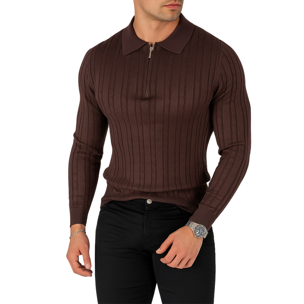 Pull homme café col zip et torsadé (Copie)