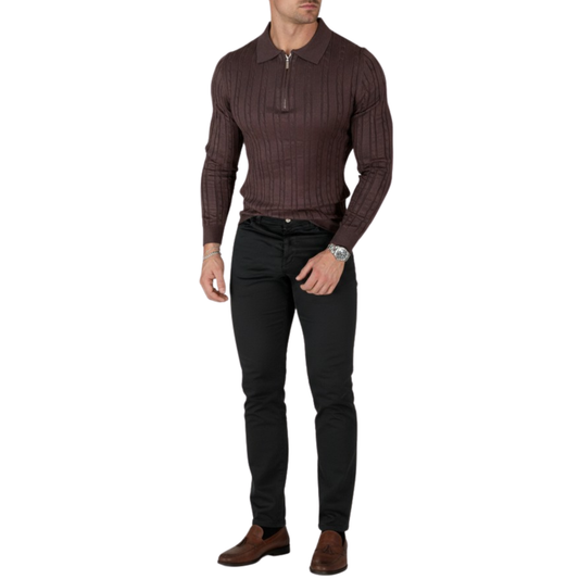 Pull homme café col zip et torsadé (Copie)