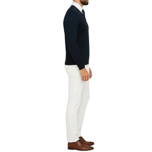 Pull homme col V bleu marine