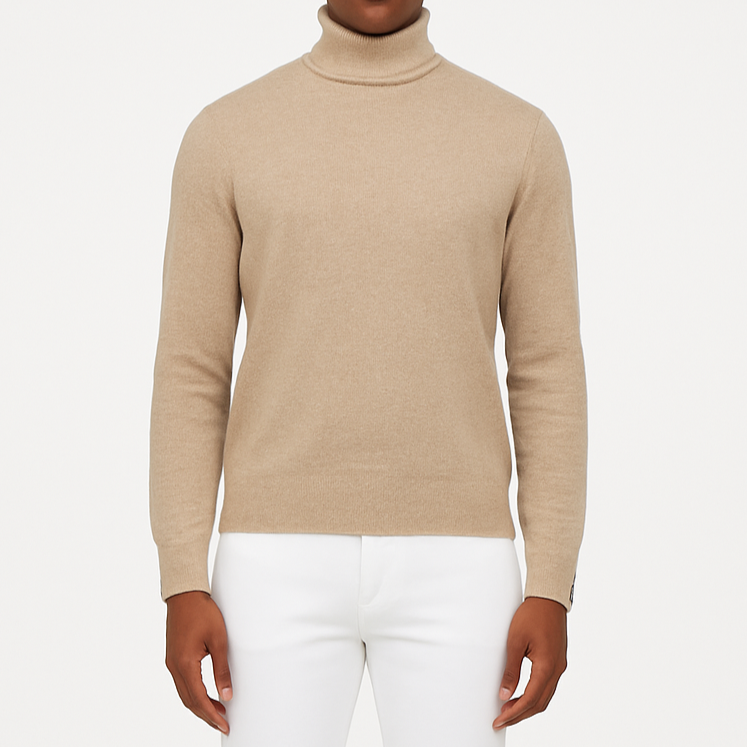 Pull homme col roulé beige