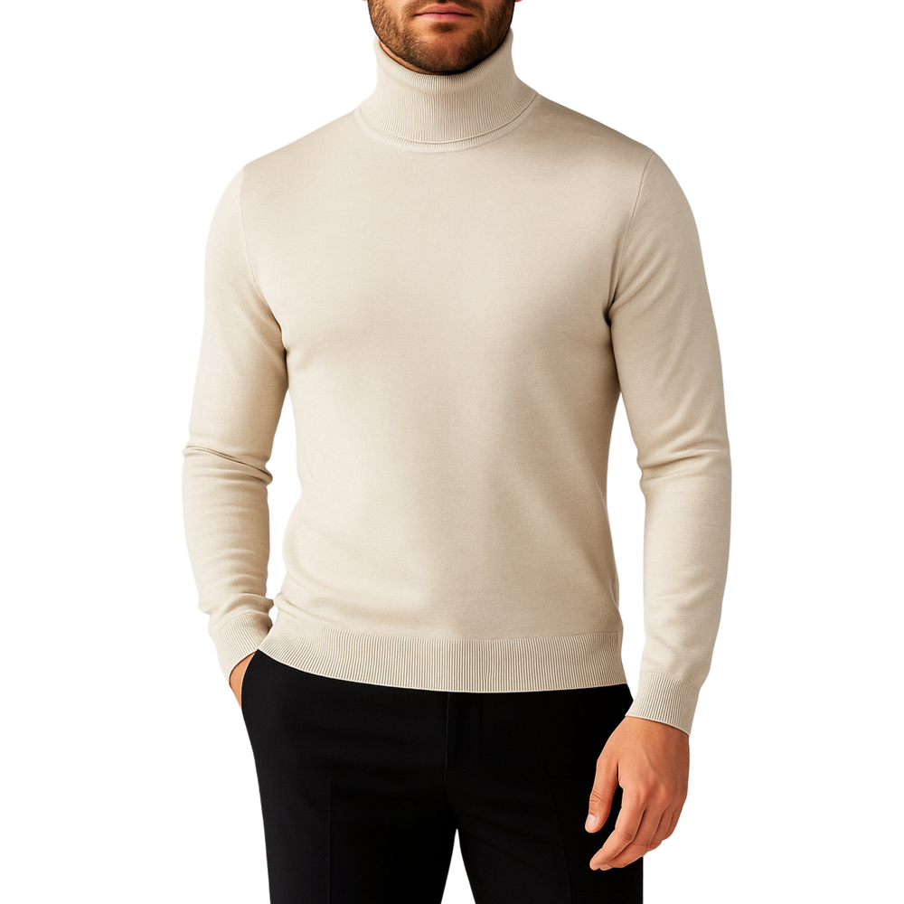 Pull homme col roulé beige