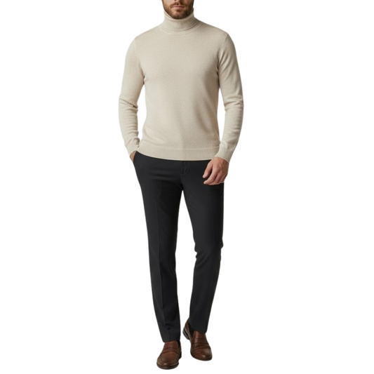 Pull homme col roulé beige