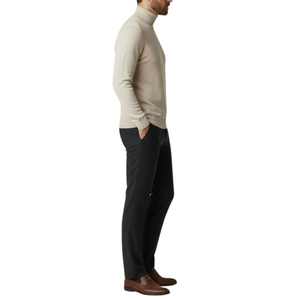 Pull homme col roulé beige