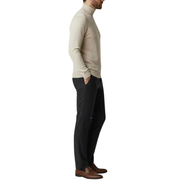 Pull homme col roulé beige