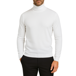 Pull homme col roulé blanc