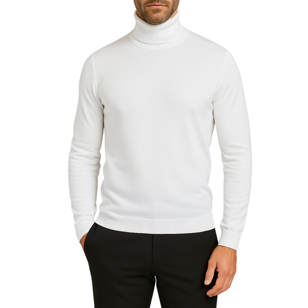Pull homme col roulé blanc