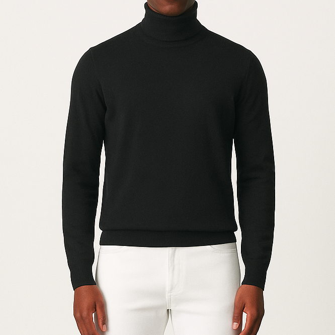Pull homme col roulé noir