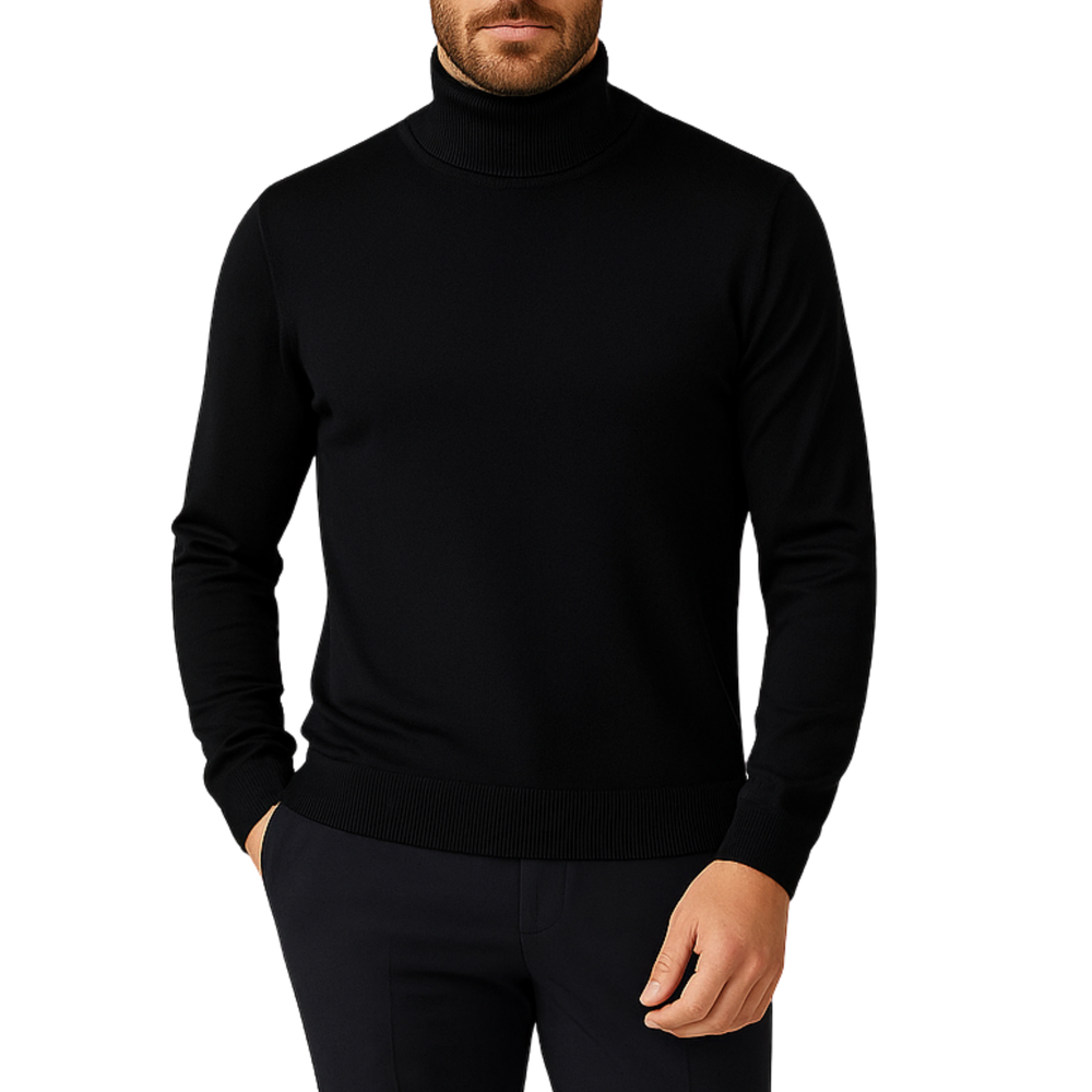 Pull homme col roulé noir