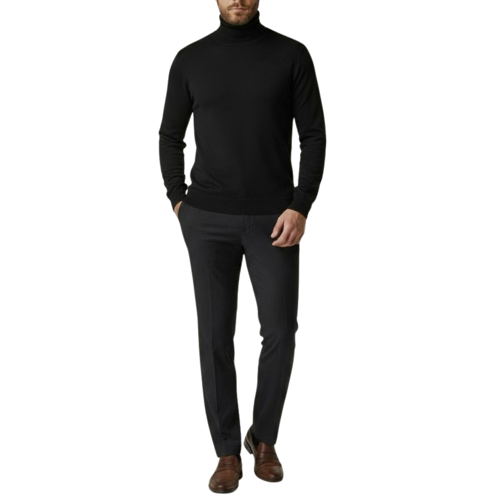 Pull homme col roulé noir