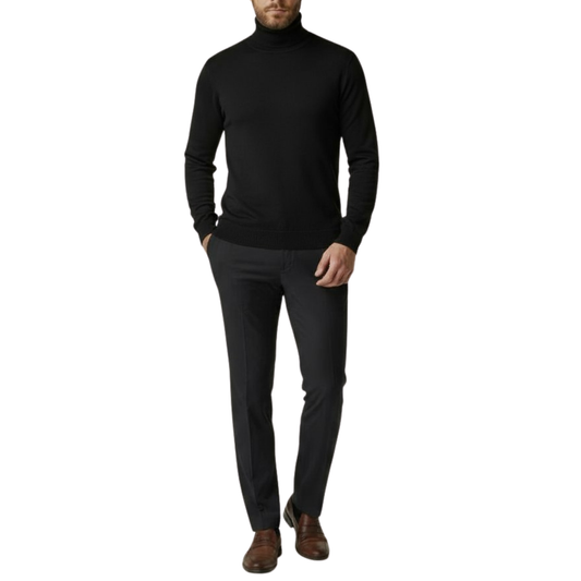 Pull homme col roulé noir