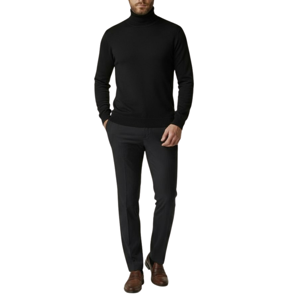 Pull homme col roulé noir