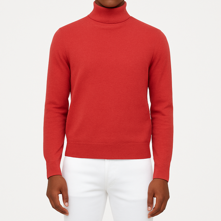 Pull homme col roulé rouge