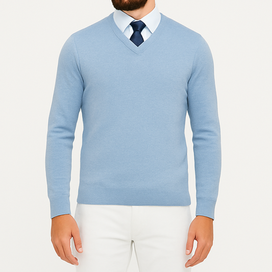 Pull homme col V bleu ciel