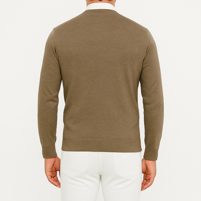 Pull homme col V café