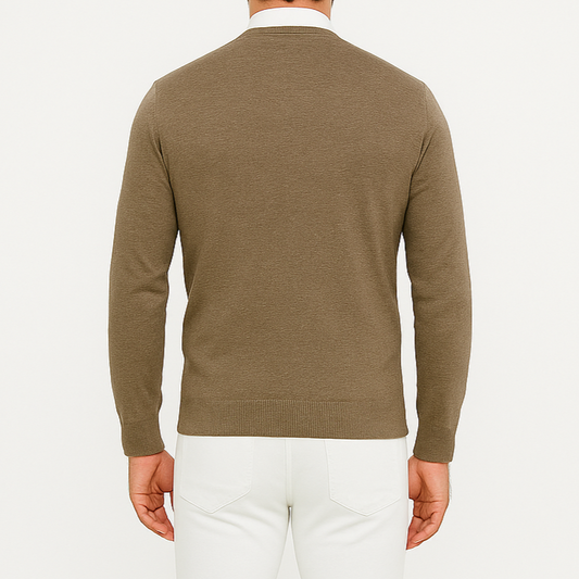Pull homme col V café