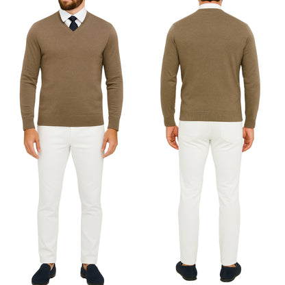 Pull homme col V café