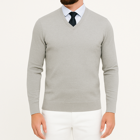 Pull homme col V gris
