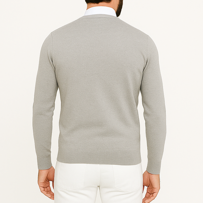 Pull homme col V gris
