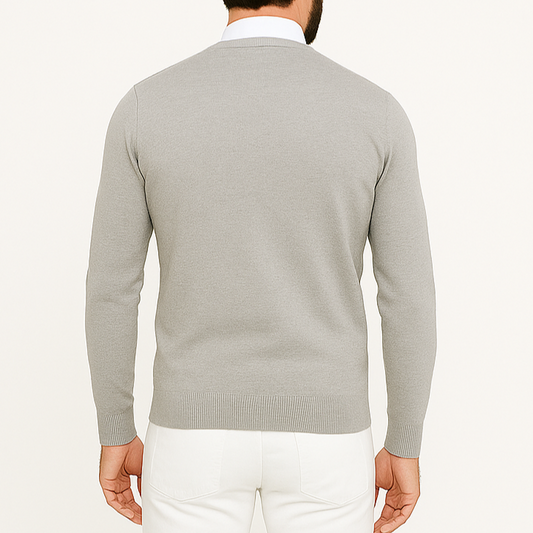 Pull homme col V gris