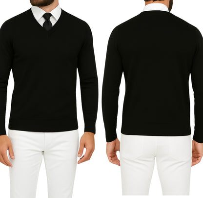 Pull homme col V noir
