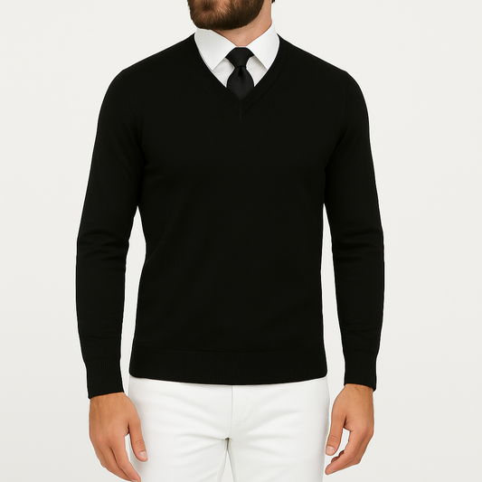 Pull homme col V noir