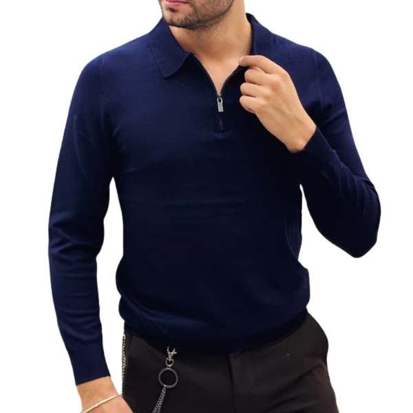Pull homme bleu col zip