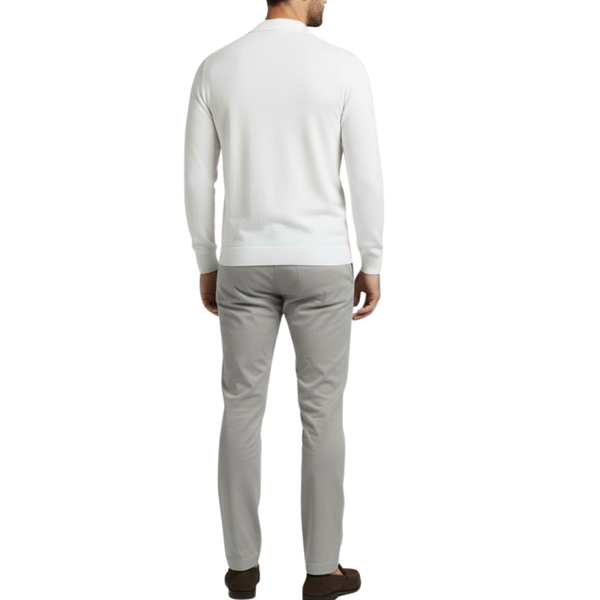 Pull homme blanc col bouton Laurentino