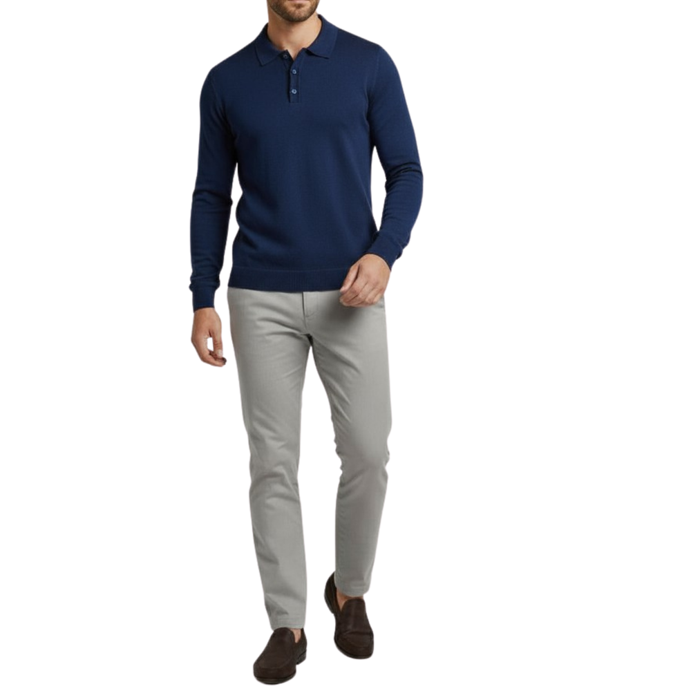Pull homme bleu marine col bouton Laurentino