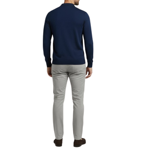 Pull homme bleu marine col bouton Laurentino