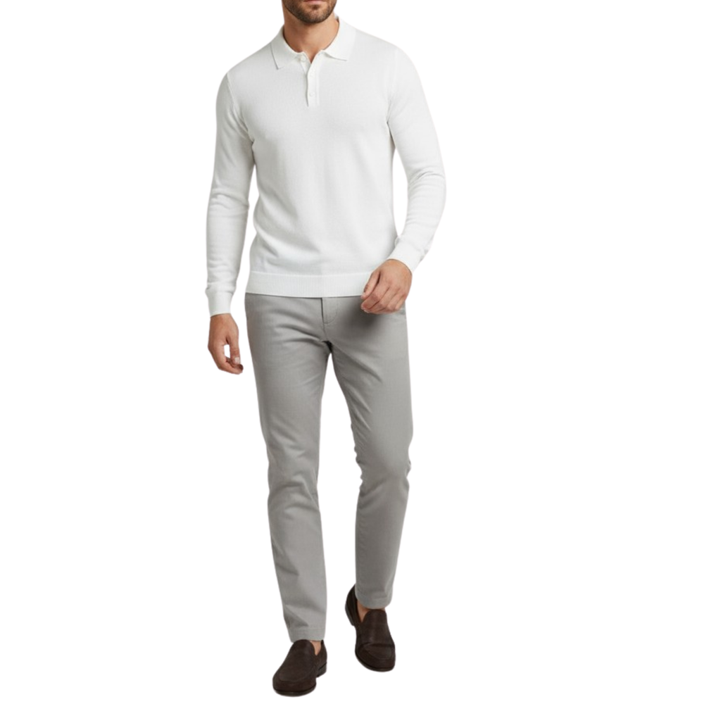 Pull homme blanc col bouton Laurentino