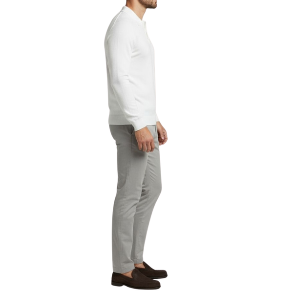 Pull homme blanc col bouton Laurentino