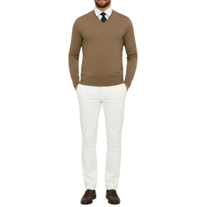 Pull homme col V café