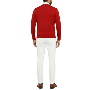 Pull homme col V rouge