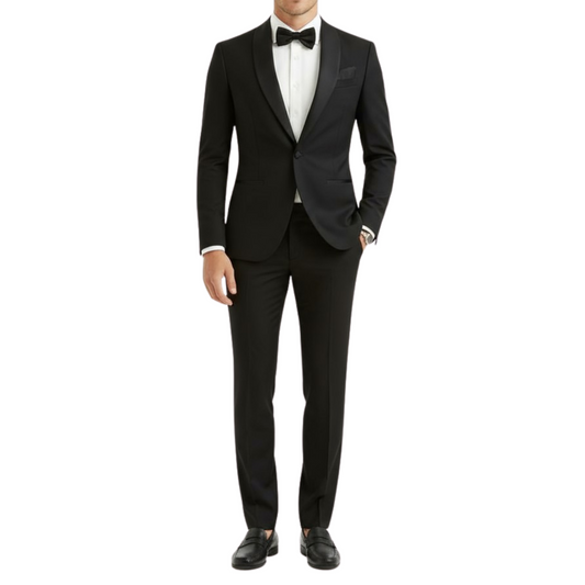 Costume homme noir col châle