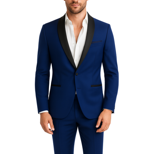 Costume homme bleu électrique col châle